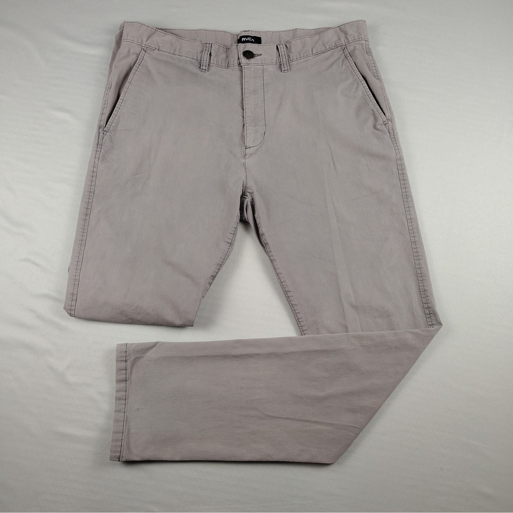 RVCA Daggers Fit Chino Pants Men's 34x30 Gray Flat Front Straight Stretch Skate
